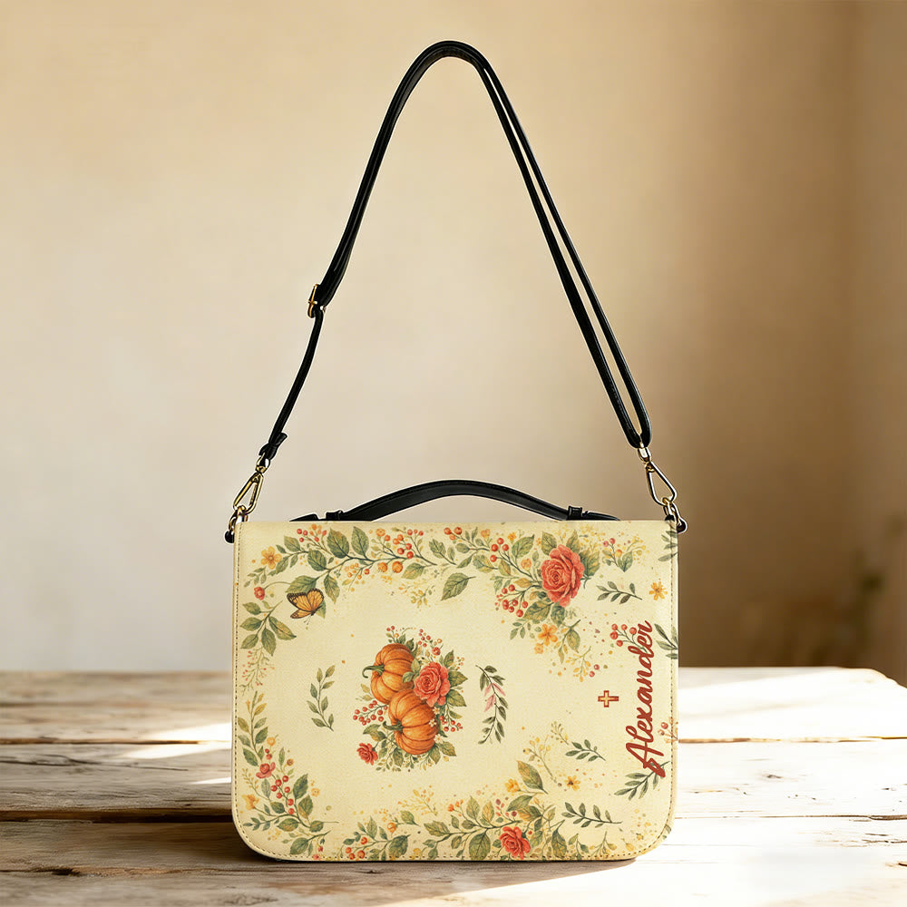 Christianartworkshop Fall in Love with Jesus Floral & Pumpkin Zippered Bible Cover - image 2