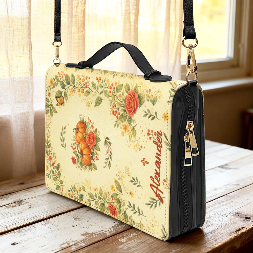 Christianartworkshop Fall in Love with Jesus Floral & Pumpkin Zippered Bible Cover - image 8