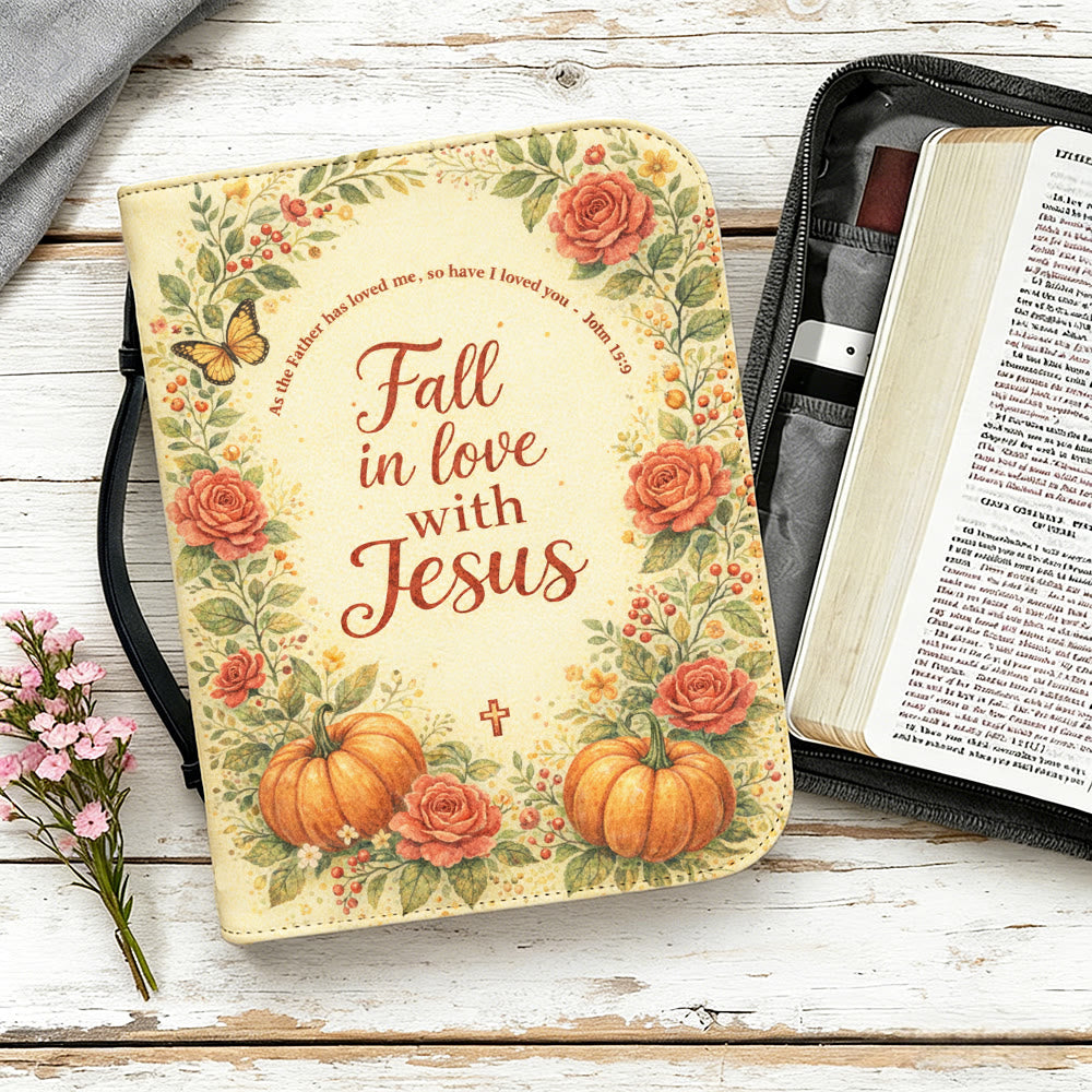 Christianartworkshop Fall in Love with Jesus Floral & Pumpkin Zippered Bible Cover - image 13