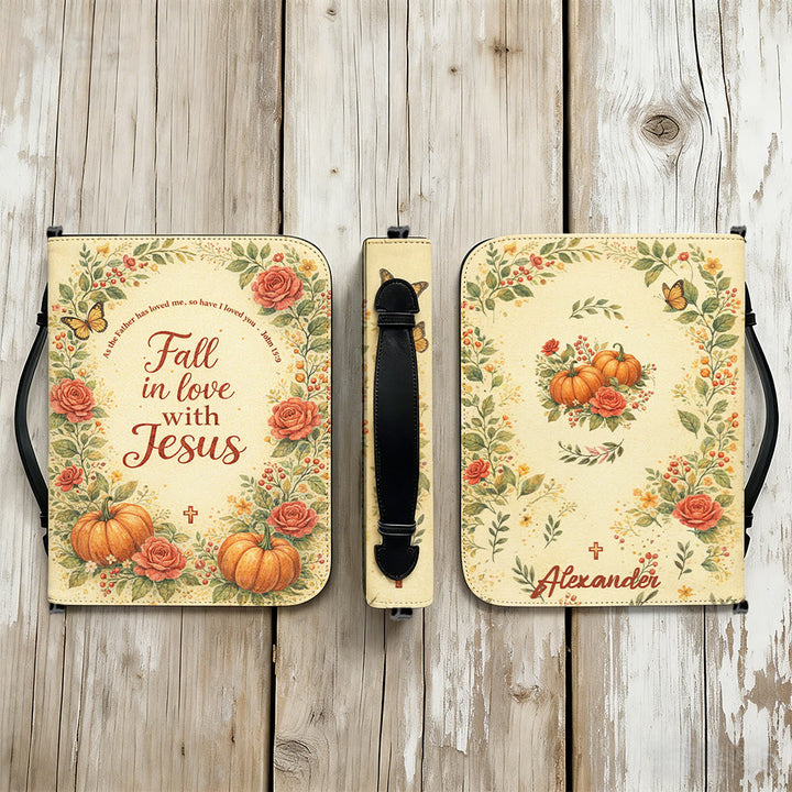 Christianartworkshop Fall in Love with Jesus Floral & Pumpkin Zippered Bible Cover - image 12