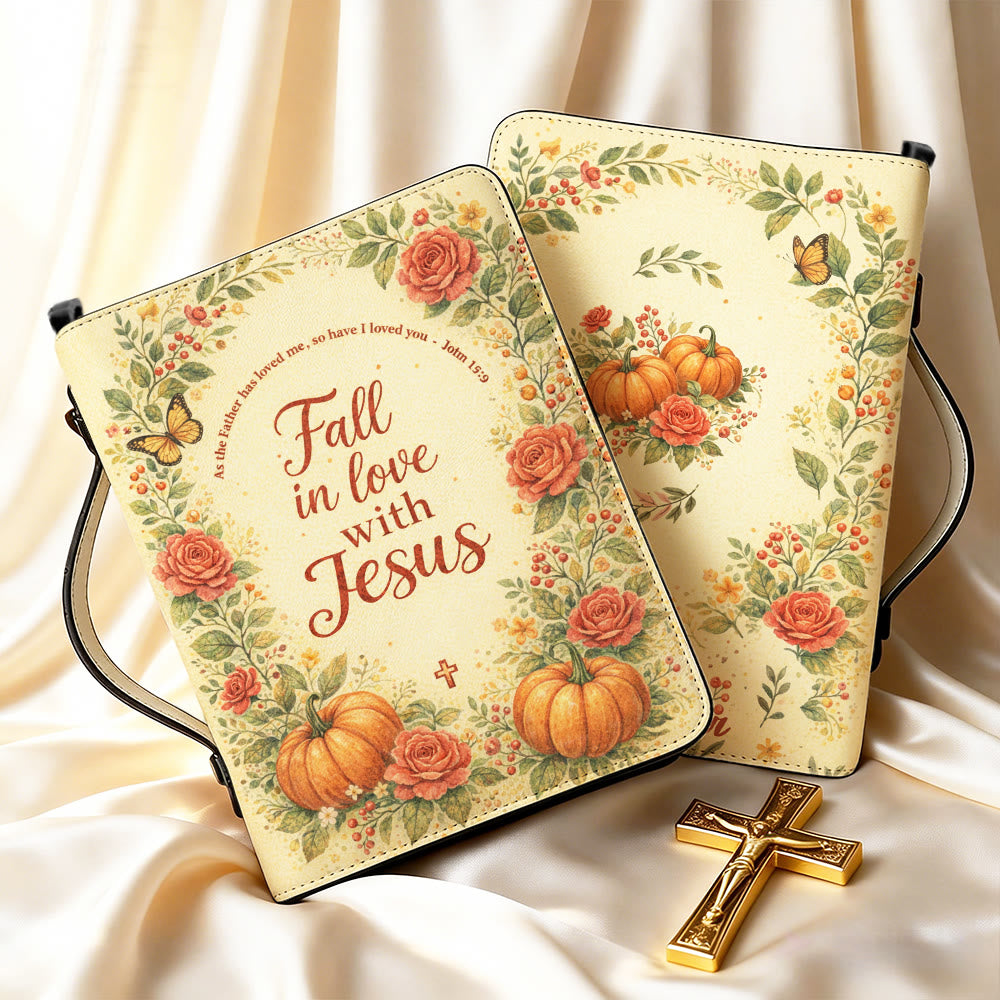 Christianartworkshop Fall in Love with Jesus Floral & Pumpkin Zippered Bible Cover - image 14