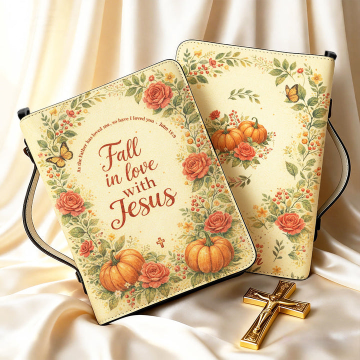 Christianartworkshop Fall in Love with Jesus Floral & Pumpkin Zippered Bible Cover - image 14