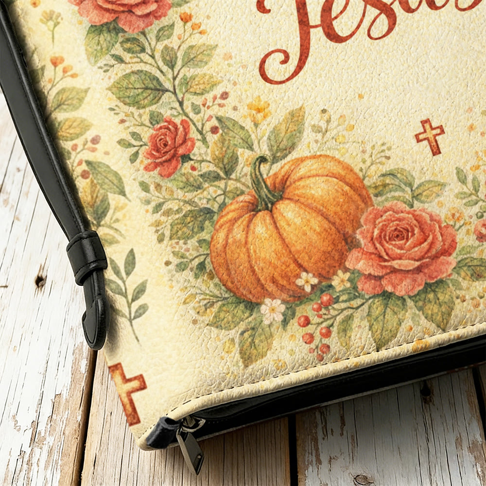 Christianartworkshop Fall in Love with Jesus Floral & Pumpkin Zippered Bible Cover - image 7