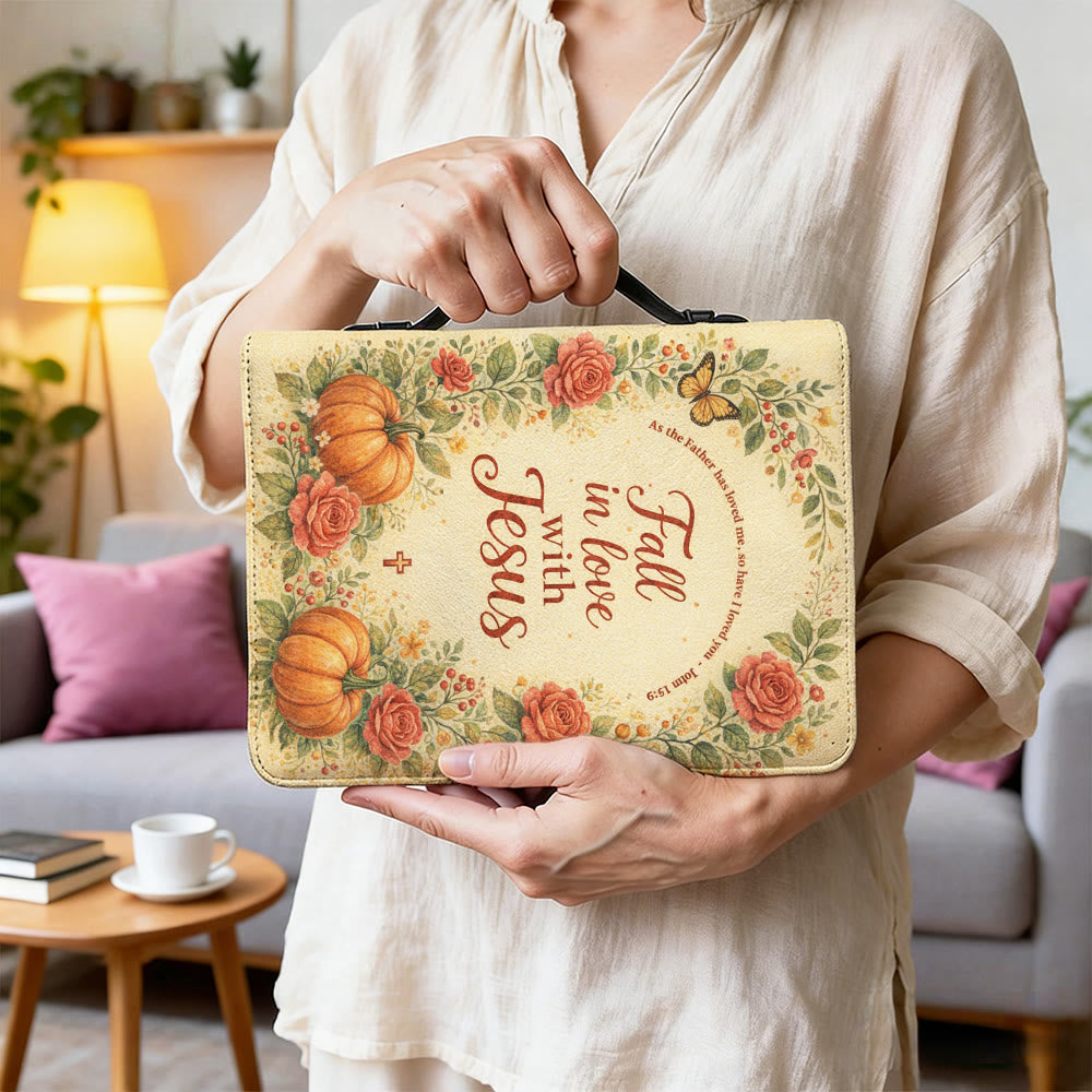 Christianartworkshop Fall in Love with Jesus Floral & Pumpkin Zippered Bible Cover - image 9