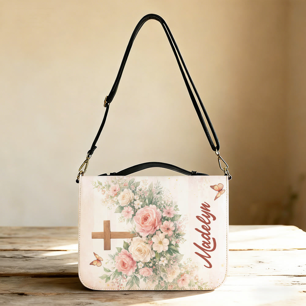 Christianartworkshop "Pray But First" Soft Floral Cross Zippered Bible Cover - image 2