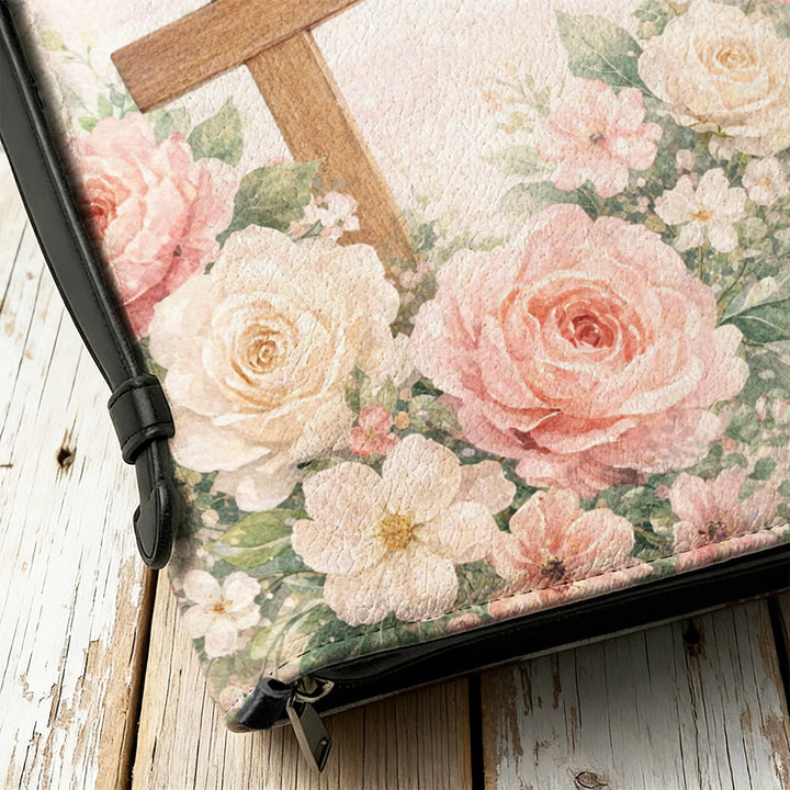 Christianartworkshop "Pray But First" Soft Floral Cross Zippered Bible Cover - image 12