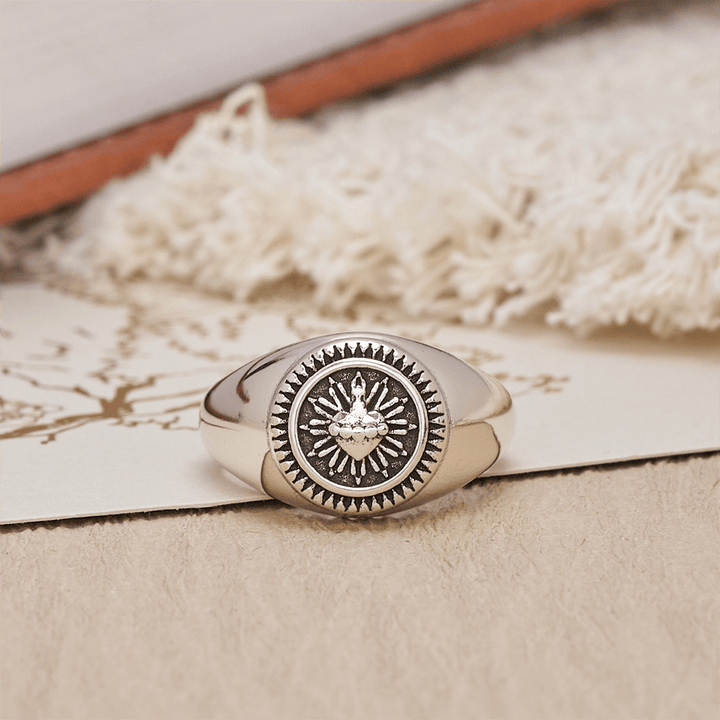 Christianartworkshop Sacred Heart Adjustable Signet Ring: A Symbol of Divine Love and Heavenly Devotion - image 2