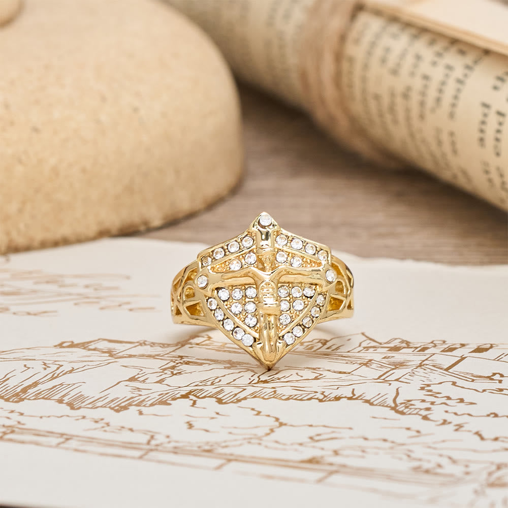 Christianartworkshop Shield-Shape Crucifix Signet Ring with Zircon Pavé: A Symbol of Faith and Divine Protection - image 3