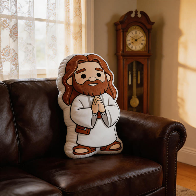 Christianartworkshop Cute Cartoon Jesus Praying Pose Shaped Plush Pillow: Whimsical Faith-Inspired Home Decor - image 2