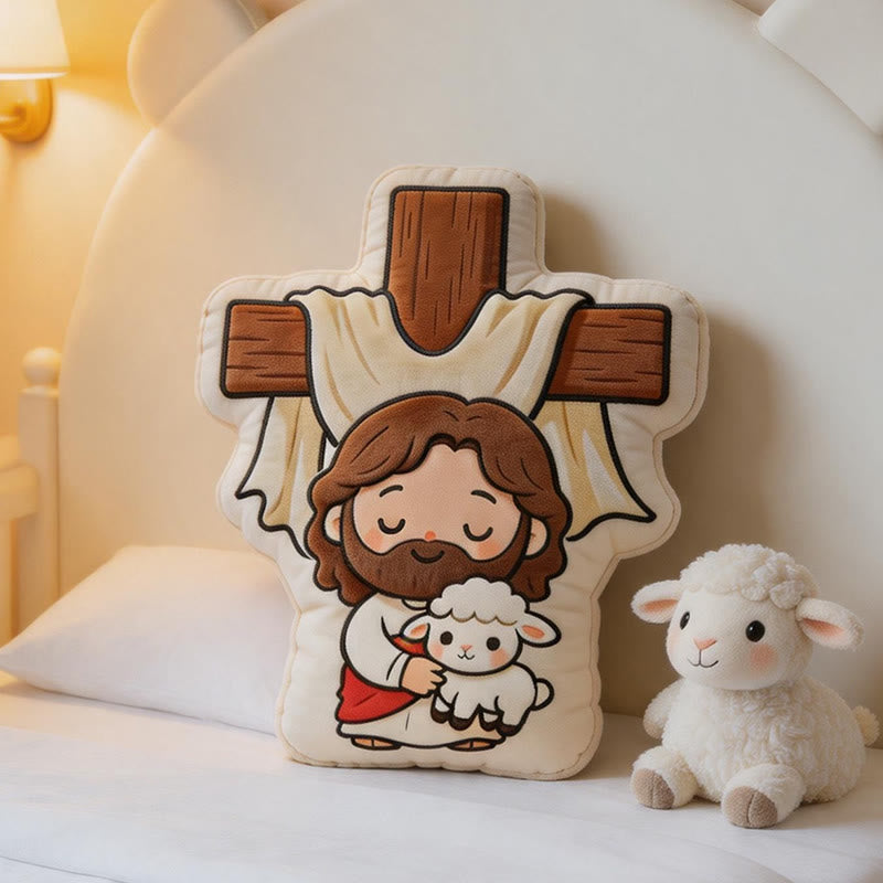 Christianartworkshop Cute Cross Shaped Jesus and Lamb Plush Pillow: Faith-Inspired Cozy Home Decor - image 2