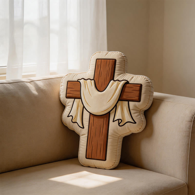 Christianartworkshop Cross Shaped Plush Pillow with Draped Cloth: Faith-Inspired Cozy Home Decor - 24" (60cm) - image 0