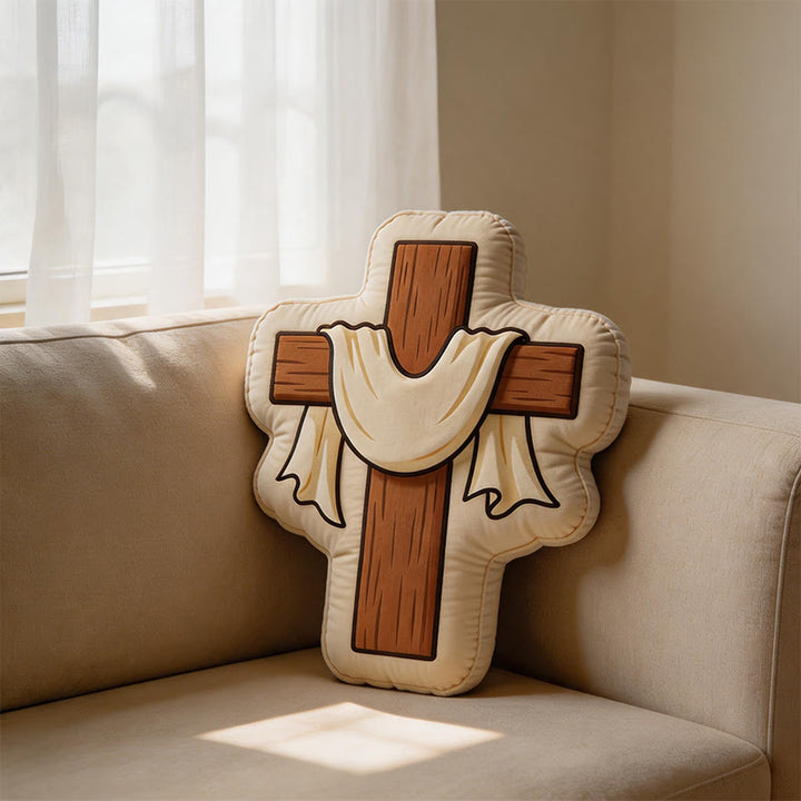 Christianartworkshop Cross Shaped Plush Pillow with Draped Cloth: Faith-Inspired Cozy Home Decor - 24" (60cm) - image 0