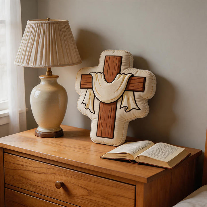 Christianartworkshop Cross Shaped Plush Pillow with Draped Cloth: Faith-Inspired Cozy Home Decor - image 1