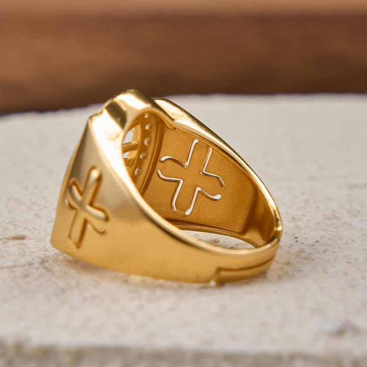 Christianartworkshop Bold St. Jude Zircon Halo Signet Ring with Side Cross: A Symbol of Hope and Divine Guidance - image 4