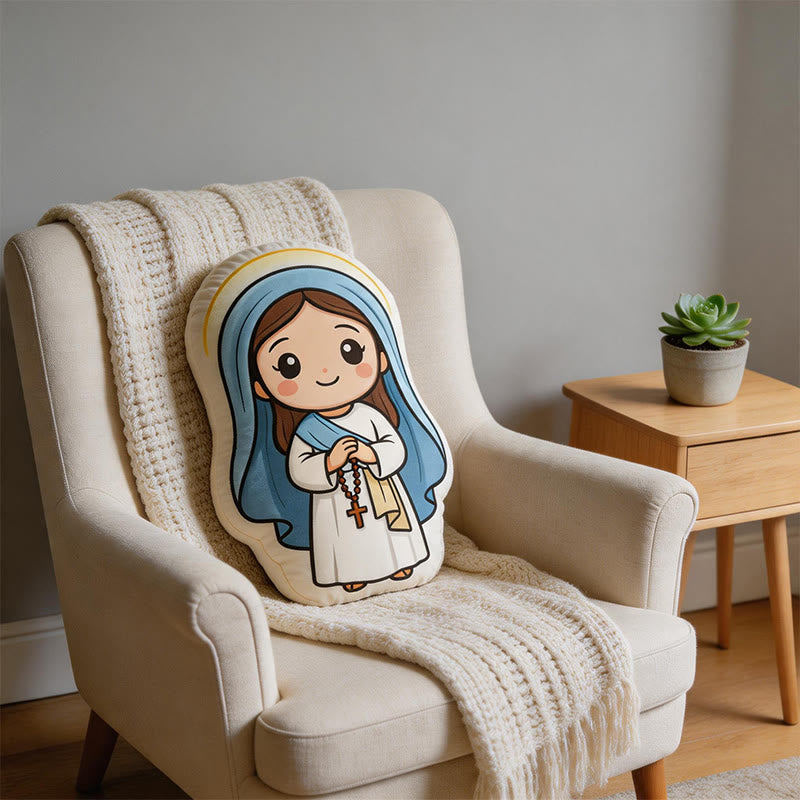 Christianartworkshop Cute Our Lady with Rosary Shaped Plush Pillow: Faith-Inspired Cozy Home Decor - image 3