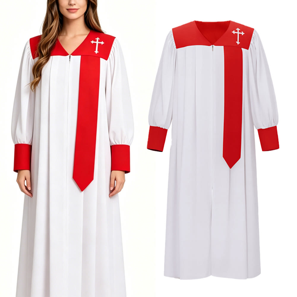 Christianartworkshop Distinctive White Church Clergy Robe with Red Collar & Cross Emblem - image 4