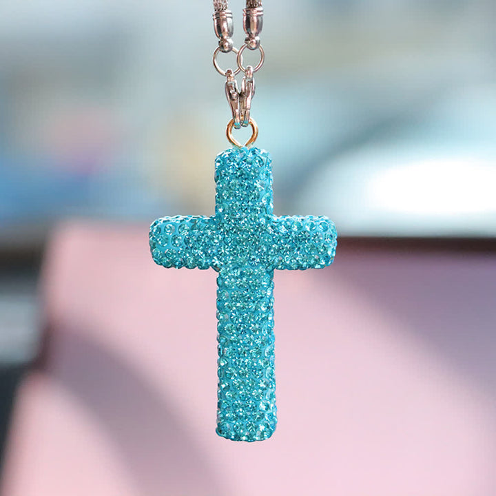 Christianartworkshop Crystal-Embellished Cross Car Pendant: Radiant Faith for Every Journey - Lake Blue# - image 14