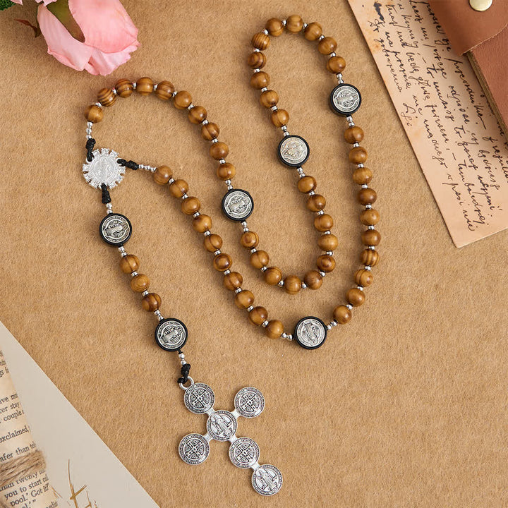 Christianartworkshop Natural Olivewood Rosary with St. Benedict Spacers and Oversized Filigree Cross - image 5