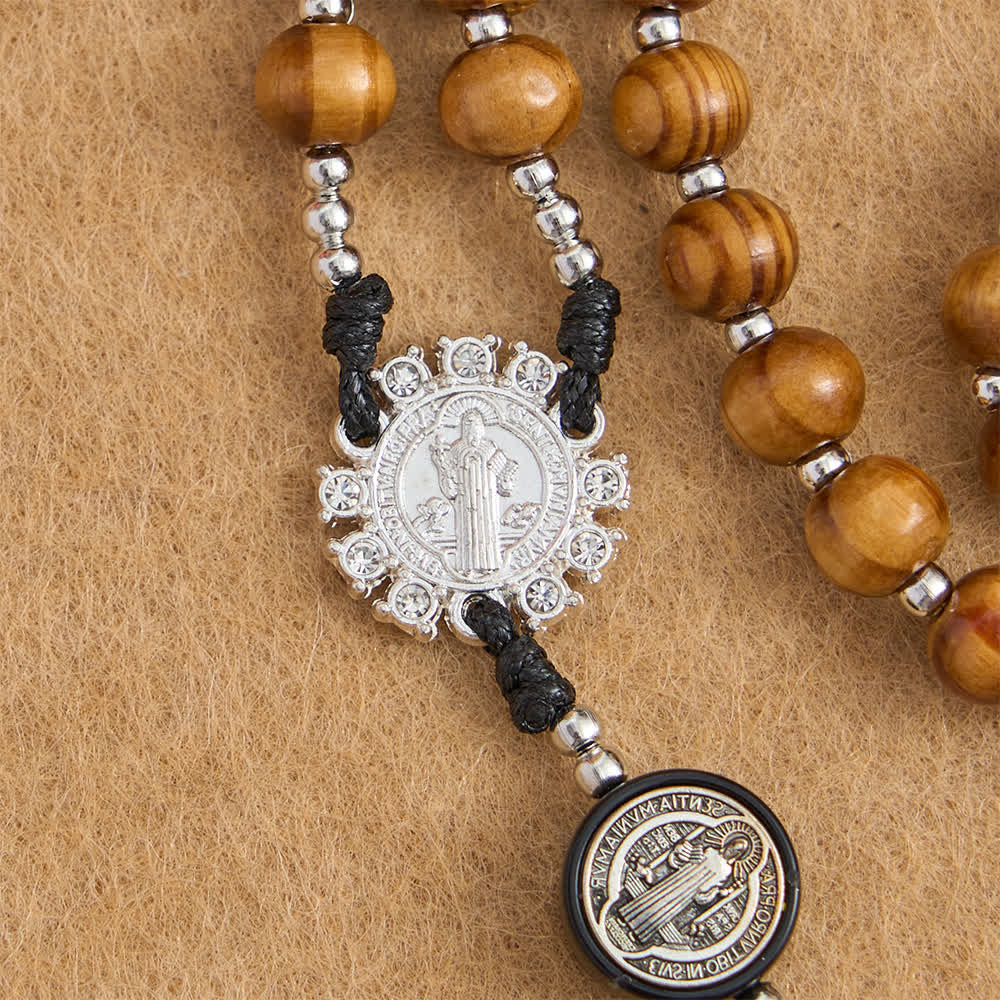 Christianartworkshop Natural Olivewood Rosary with St. Benedict Spacers and Oversized Filigree Cross - image 7