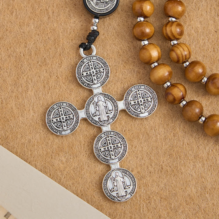 Christianartworkshop Natural Olivewood Rosary with St. Benedict Spacers and Oversized Filigree Cross - image 6