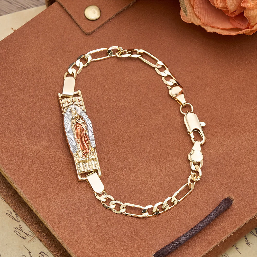 Christianartworkshop Figaro Chain Bracelet with Marian & St. Jude Devotional Medallions: A Symbol of Divine Protection - Pink Our Lady - image 5