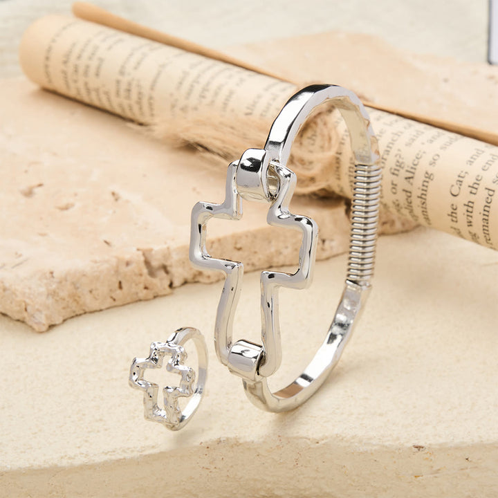 Christianartworkshop Hammered Cross Bangle & Ring Set: A Symbol of Faith and Refined Simplicity - image 7