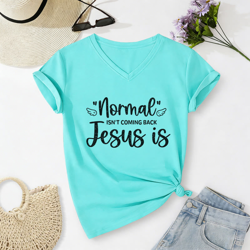Christianartworkshop Normal Isn't Coming Back Casual V-neck T-shirt - Sky Blue - 2XL - image 8