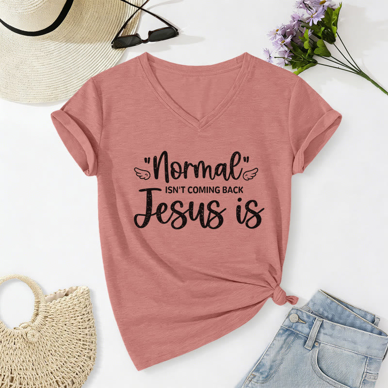 Christianartworkshop Normal Isn't Coming Back Casual V-neck T-shirt - Light Pink - 2XL - image 10