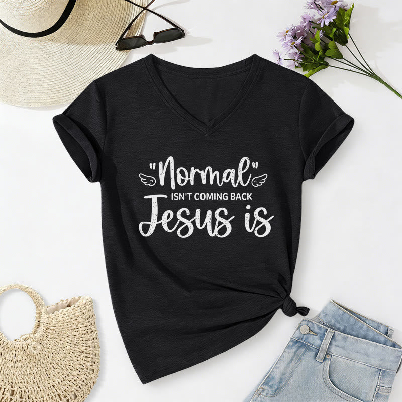 Christianartworkshop Normal Isn't Coming Back Casual V-neck T-shirt - Black - 2XL - image 12