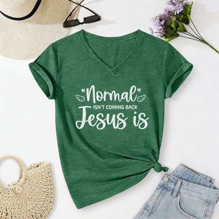 Christianartworkshop Normal Isn't Coming Back Casual V-neck T-shirt - Dark Green - 2XL - image 14