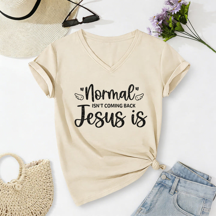 Christianartworkshop Normal Isn't Coming Back Casual V-neck T-shirt - Beige - 2XL - image 2