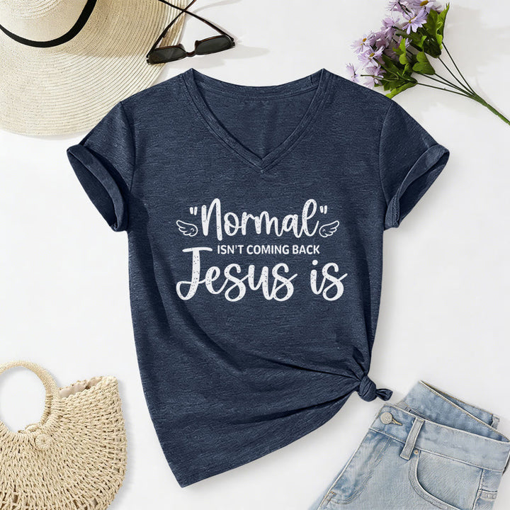 Christianartworkshop Normal Isn't Coming Back Casual V-neck T-shirt - Navy Blue - 2XL - image 18