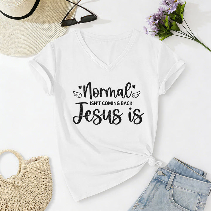 Christianartworkshop Normal Isn't Coming Back Casual V-neck T-shirt - White - 2XL - image 6