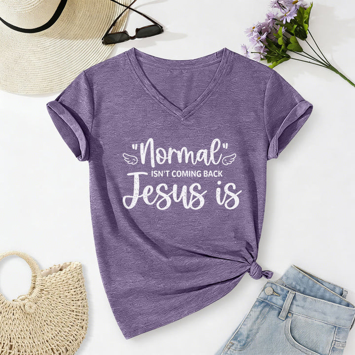 Christianartworkshop Normal Isn't Coming Back Casual V-neck T-shirt - Purple - 2XL - image 16