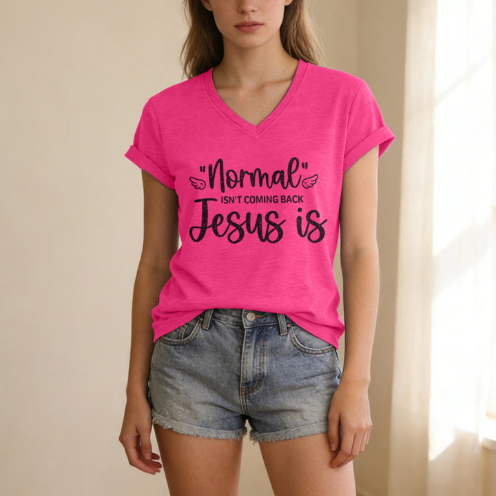 Christianartworkshop Normal Isn't Coming Back Casual V-neck T-shirt - Rose - 2XL - image 24