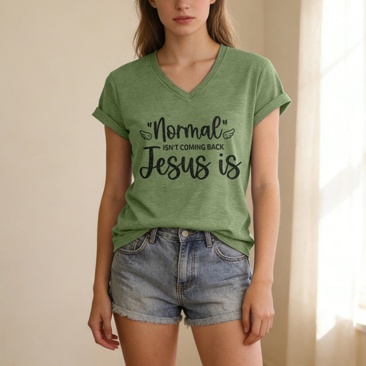 Christianartworkshop Normal Isn't Coming Back Casual V-neck T-shirt - image 5