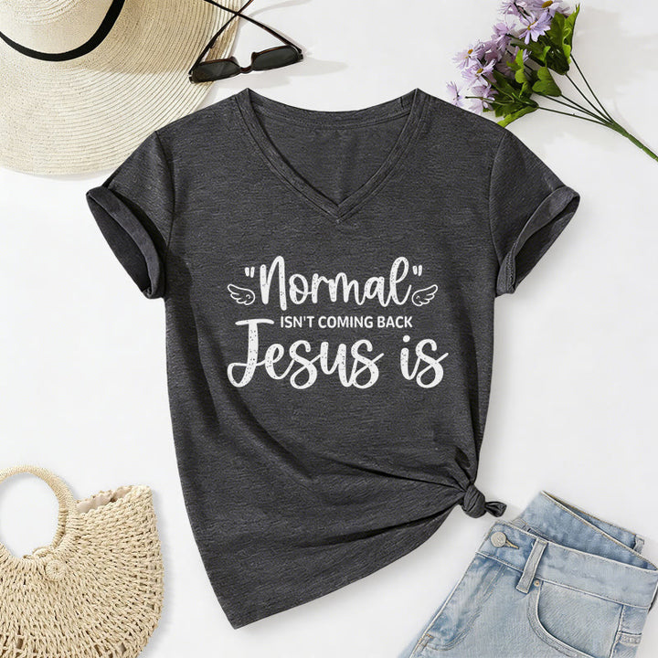 Christianartworkshop Normal Isn't Coming Back Casual V-neck T-shirt - Dark Grey - 2XL - image 20