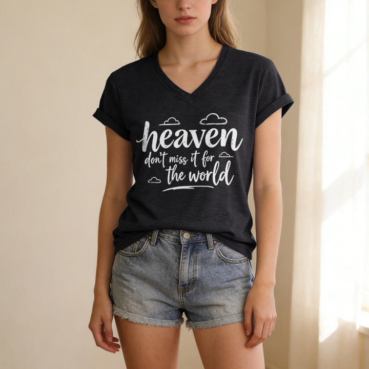 Christianartworkshop Heaven Don't Miss It For The World Inspirational Cloud Print Casual V-neck T-shirt - image 13