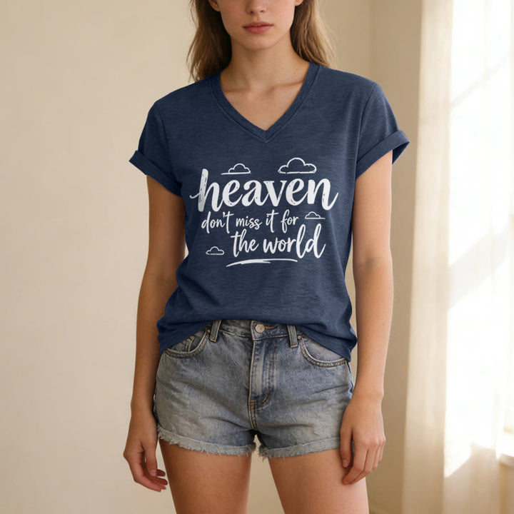 Christianartworkshop Heaven Don't Miss It For The World Inspirational Cloud Print Casual V-neck T-shirt - image 19
