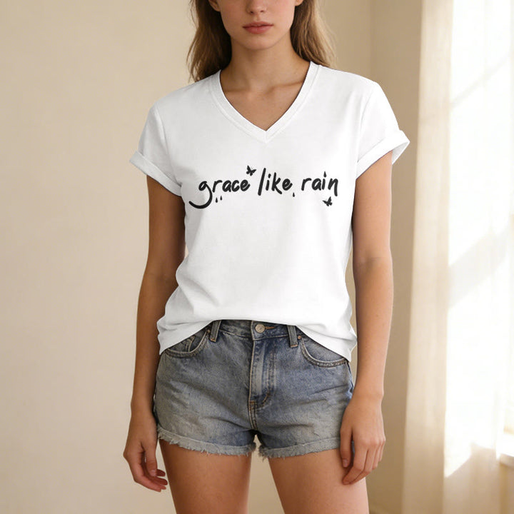 Christianartworkshop Grace Like Rain Casual V-neck T-shirt - image 9