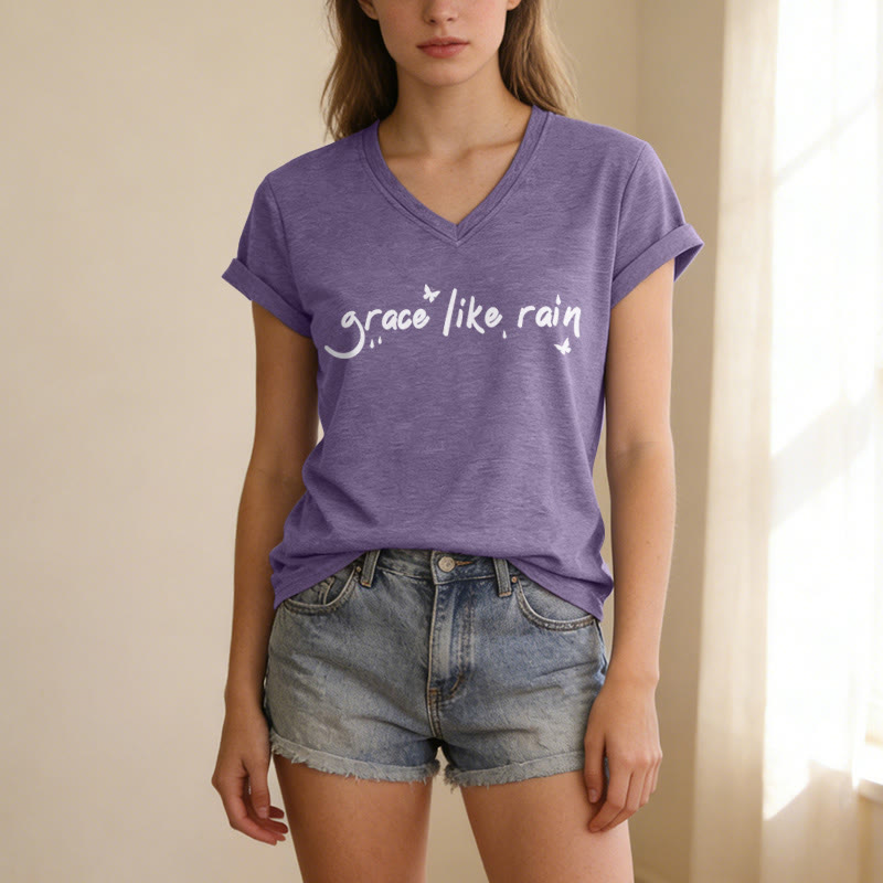 Christianartworkshop Grace Like Rain Casual V-neck T-shirt - image 1