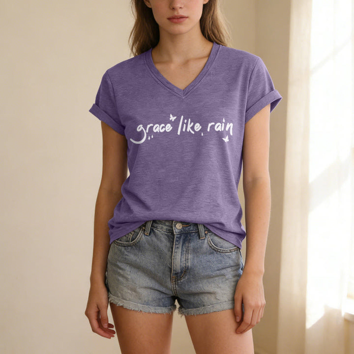 Christianartworkshop Grace Like Rain Casual V-neck T-shirt - image 1