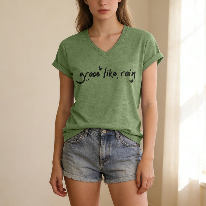 Christianartworkshop Grace Like Rain Casual V-neck T-shirt - image 7