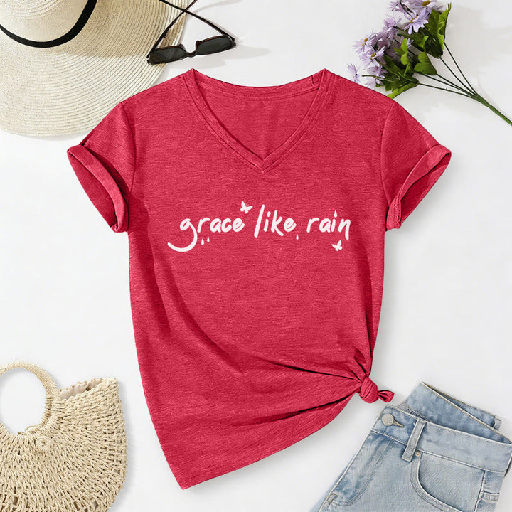 Christianartworkshop Grace Like Rain Casual V-neck T-shirt - Red - 2XL - image 22