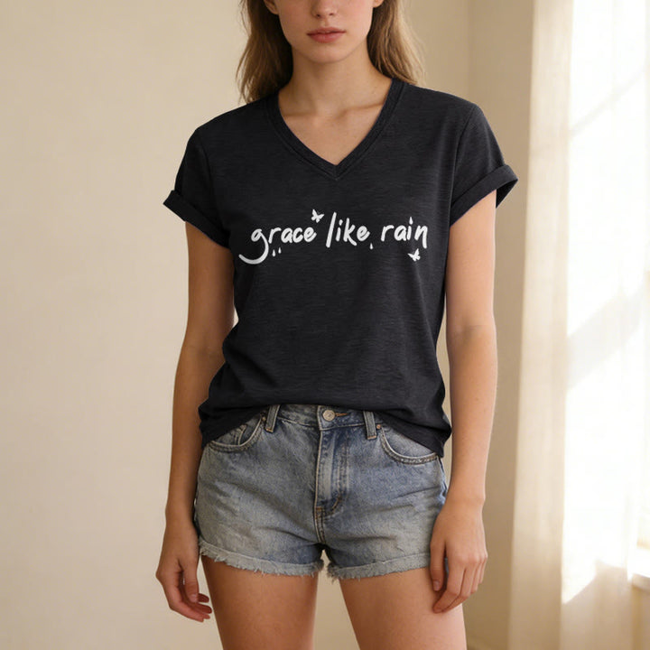 Christianartworkshop Grace Like Rain Casual V-neck T-shirt - image 15