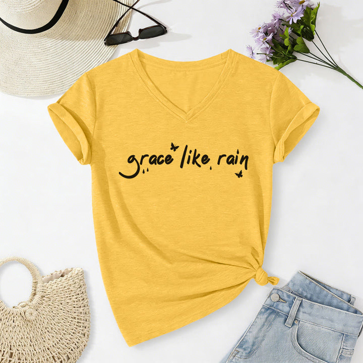 Christianartworkshop Grace Like Rain Casual V-neck T-shirt - Yellow - 2XL - image 2