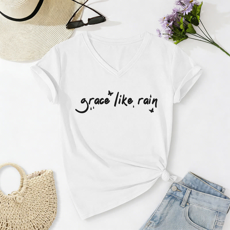 Christianartworkshop Grace Like Rain Casual V-neck T-shirt - White - 2XL - image 8