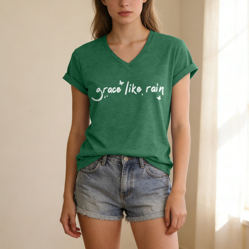 Christianartworkshop Grace Like Rain Casual V-neck T-shirt - image 17