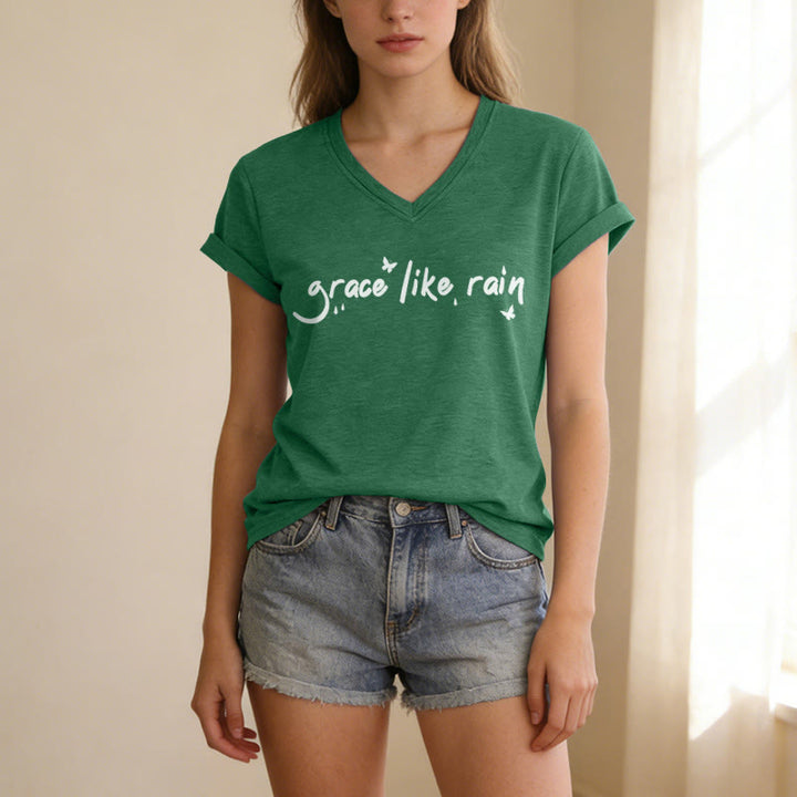 Christianartworkshop Grace Like Rain Casual V-neck T-shirt - image 17