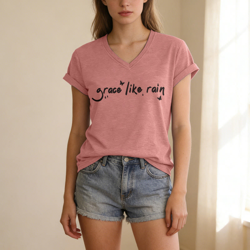 Christianartworkshop Grace Like Rain Casual V-neck T-shirt - image 13